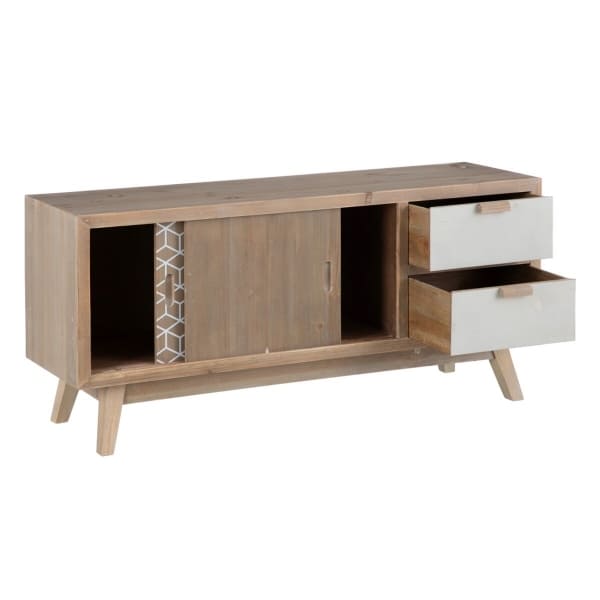 Ethnic TV Unit in Natural and White Wood (120 x 34 x 54.5 cm)