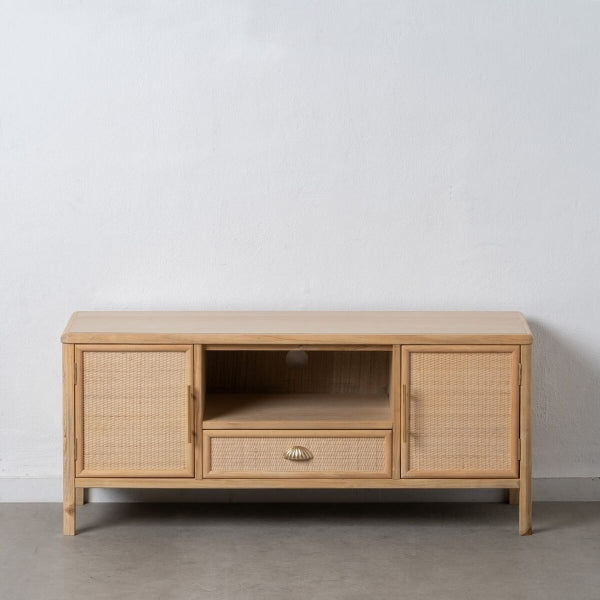 Meuble TV Design Bali Bois Naturel et Rotin Tressé