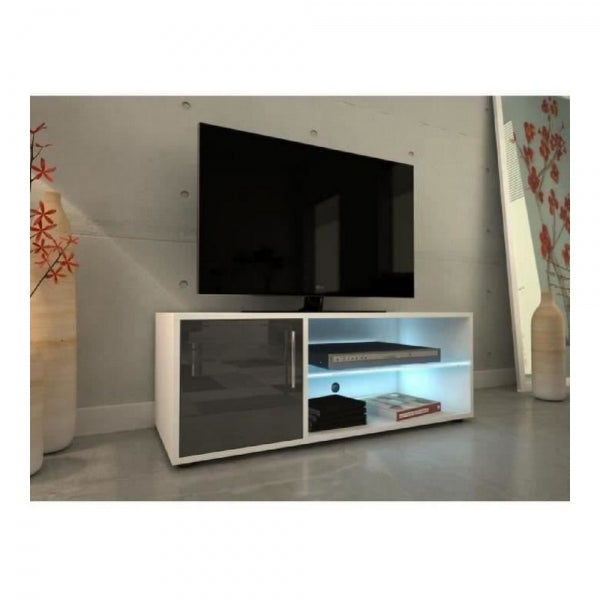 Meuble TV Design KARA HOME Blanc et Gris avec Lumière LED Intégrée