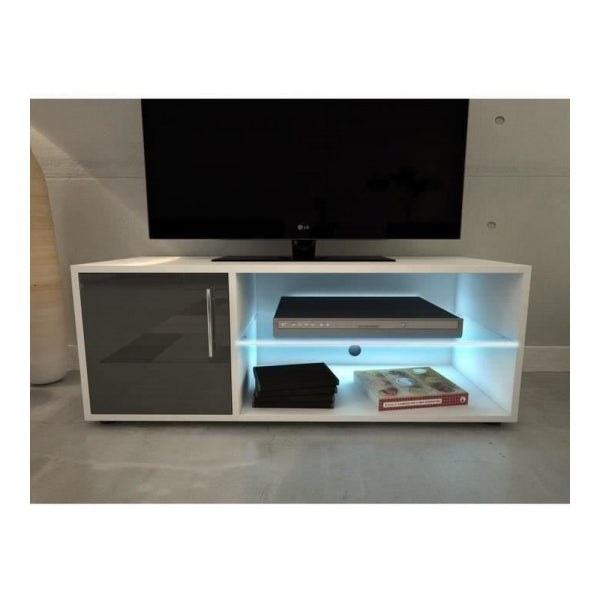 Meuble TV Design KARA HOME Blanc et Gris avec Lumière LED Intégrée