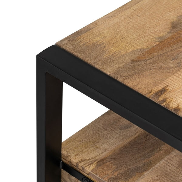 Mueble TV industrial de madera maciza y metal negro