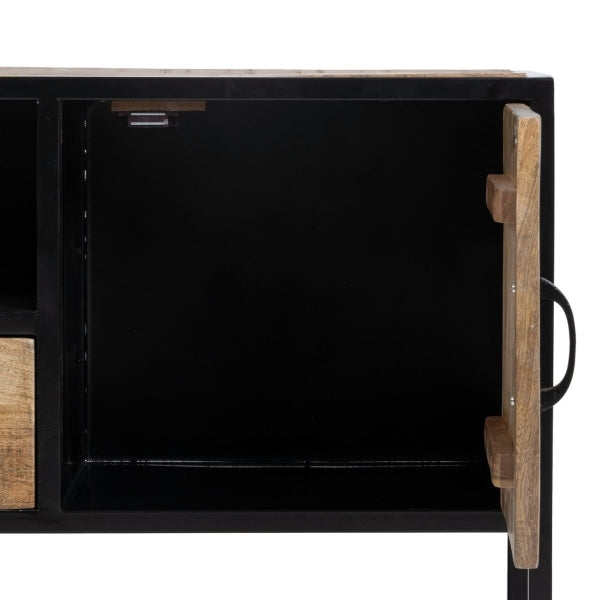 Mueble para TV Loft de madera maciza y metal negro
