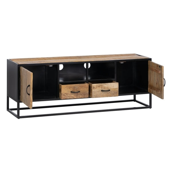 Loft TV Stand Solid Wood and Black Metal