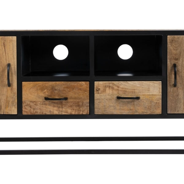 Loft TV Stand Solid Wood and Black Metal