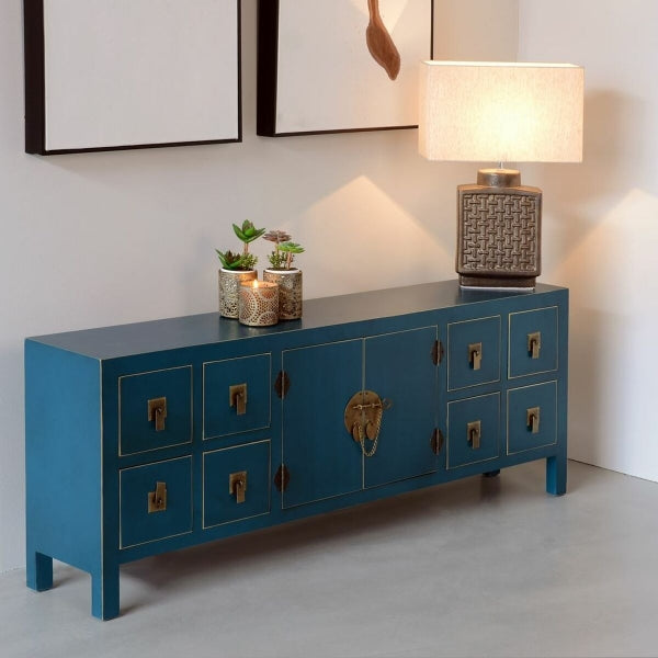 Meuble TV Design Oriental Home Decor Bleu et Doré
