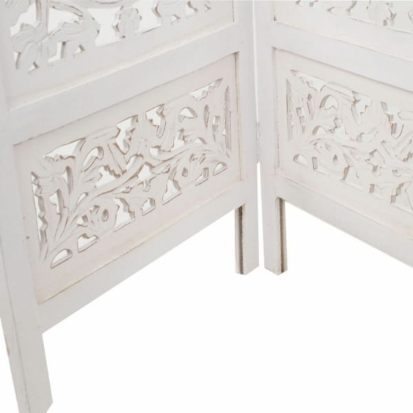 Chic Countryside Screen in White Carved Wood (2 x 175 x 150 cm)