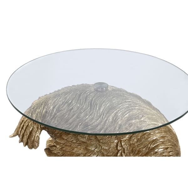Mesa de centro de cristal y resina de avestruz dorada