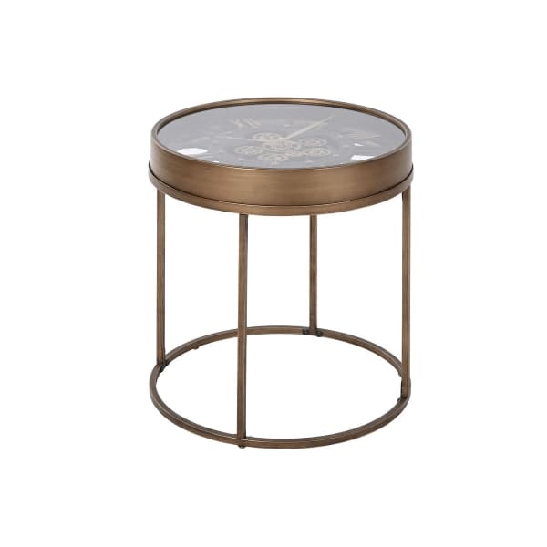 Side Table with Integrated Clock in Gold Metal