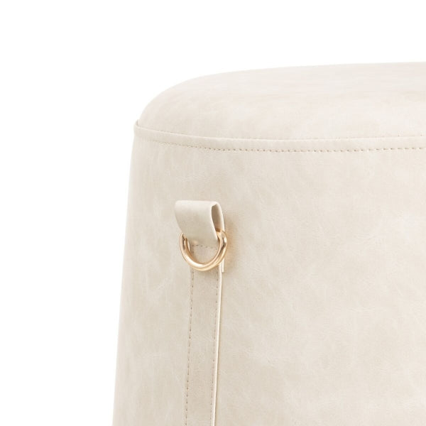 Contemporary Design Pouf Beige Synthetic Leather