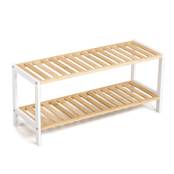 Shoe Rack in Natural and White Wood (50 x 16 x 26 cm)