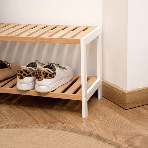 Shoe Rack in Natural and White Wood (50 x 16 x 26 cm)