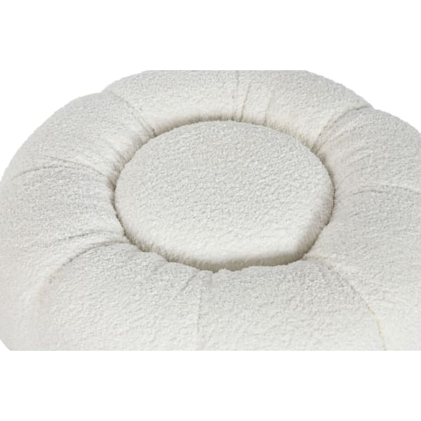 Round Footstool in White and Gold Bouclette Fabric