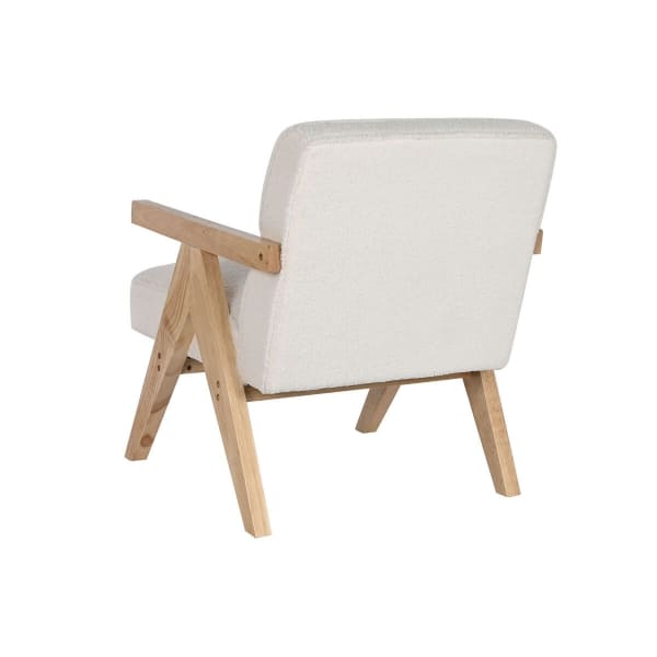 Scandinavian Armchair White Bouclette Fabric and Wood