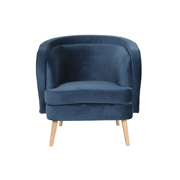Blue Velvet and Wood Wraparound Armchair