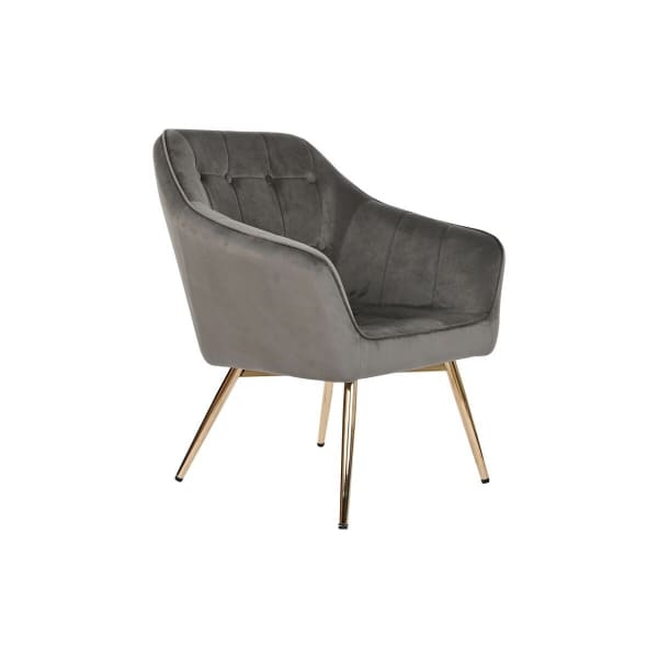 Fauteuil Contemporain Velours Gris et Métal Doré