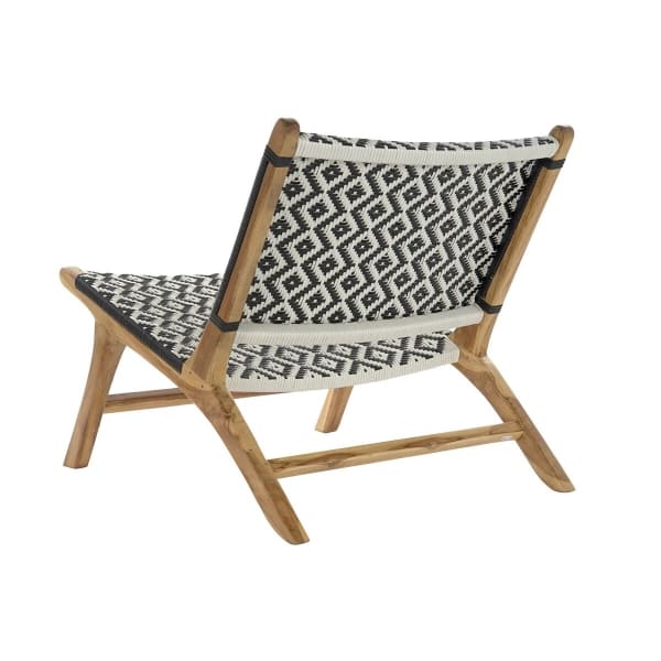 African Armchair in Natural Solid Teak, Black and White