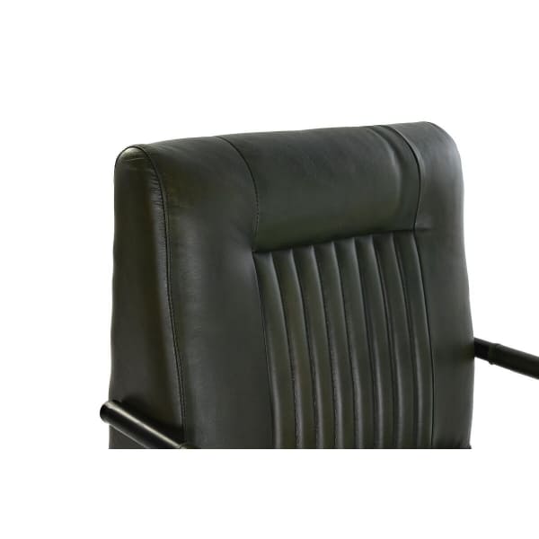 Vintage Relax Armchair in Dark Green Leather and Black Metal with Armrests