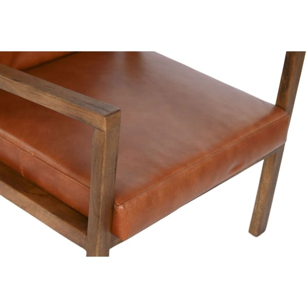 Vintage Seat with Armrests in Brown Leather and Wood