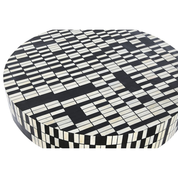 Circular Coffee Table in Black and White Bone Marquetry and Gold Metal Base (100 x 100 x 40 cm)