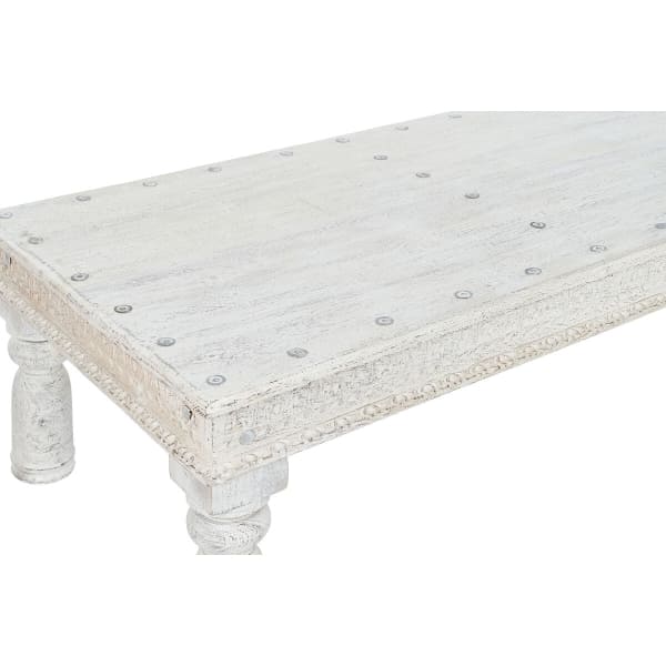 Mesa de centro rectangular de madera decapada blanca