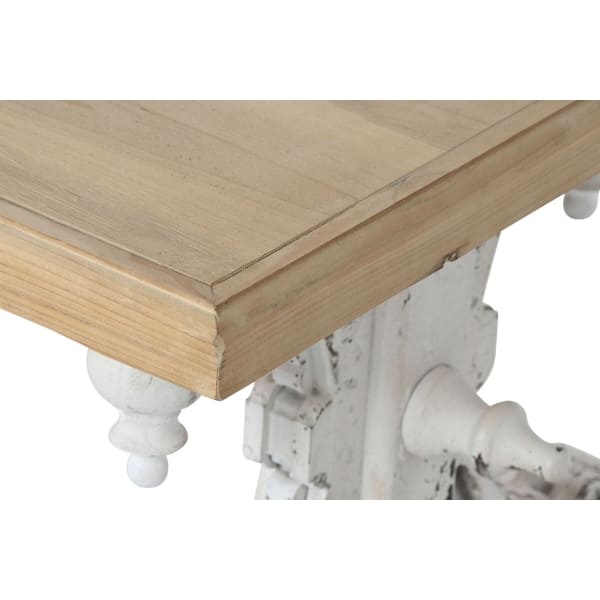Mesa de centro neoclásica de madera decapada en marrón y blanco