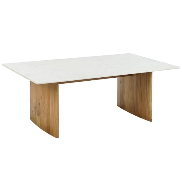 Table Basse en Marbre Blanc et Bois de Manguier, Design Japonais