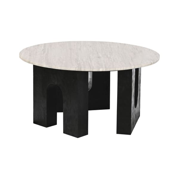 Table Basse Style Abstrait en Bois Noir et Marbre Blanc