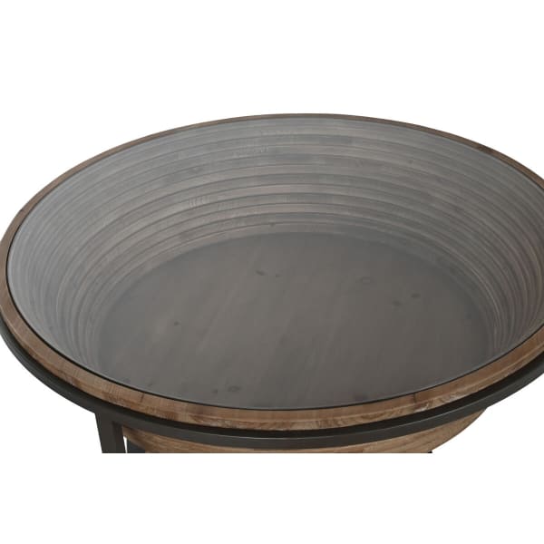 Ethnic Round Coffee Table Bent Wood, Glass and Metal