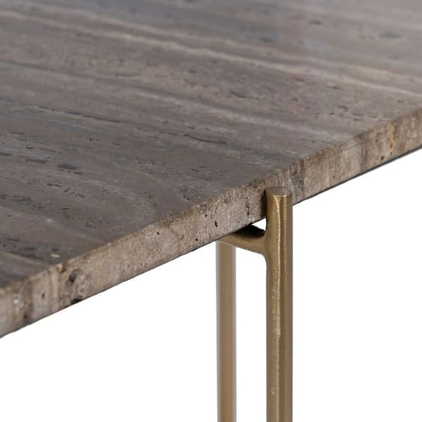 Brown Marble and Gold Iron Square Side Table