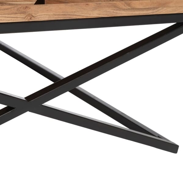 Industrial Wood and Metal Coffee Table with Storage Compartments