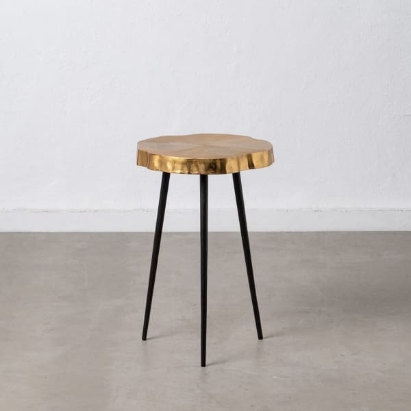 Conjunto de 2 mesas auxiliares de metal dorado efecto madera y negro estilo moderno
