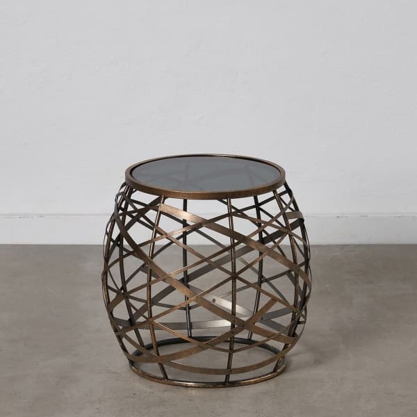 Table d'Appoint Style Art Déco en Métal Doré et Verre Noir