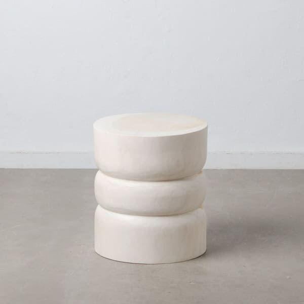 Table d'Appoint Ethnique en Bois Sculpté Blanc