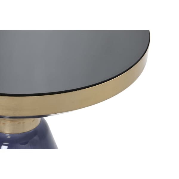 Contemporary Side Table in Blue Glass and Gold Iron (40.5 x 40.5 x 49 cm)
