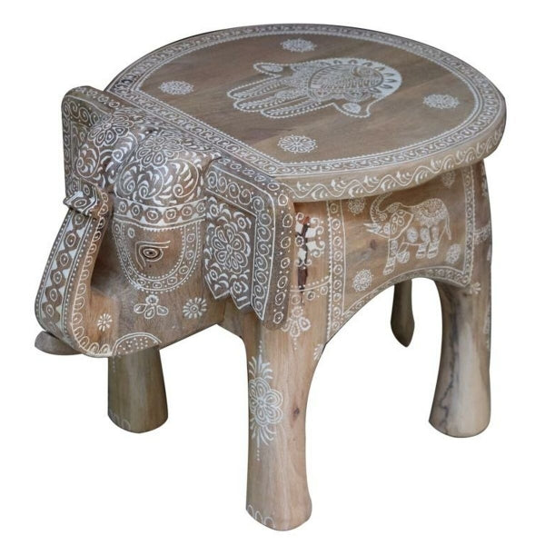 Petite Table Eléphant Indien en Bois Sculpté de Manguier