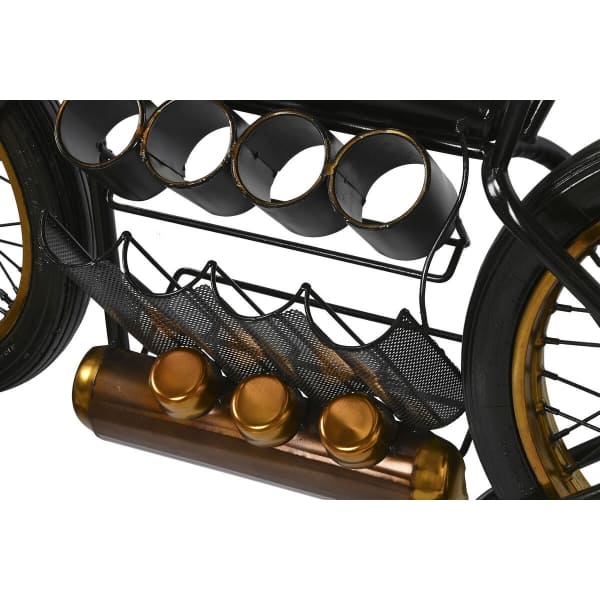 Motorcycle Design Bar with Bottle Rack in Black Metal, Gold and Natural Wood (170 x 35.5 x 71 cm)