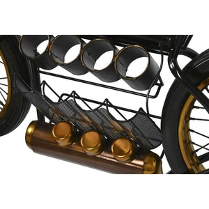 Bar Design Moto avec Range Bouteilles en Métal Noir, Doré et Bois Naturel (170 x 35,5 x 71 cm)