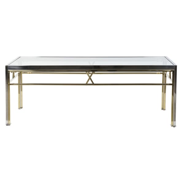 Table Basse Moderne Rectangulaire Verre et Acier Argenté, Doré