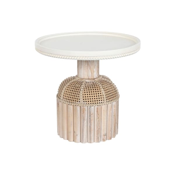 Table d'Appoint Boho Chic en Bois Naturel et Cannage (60 x 60 x 56 cm)