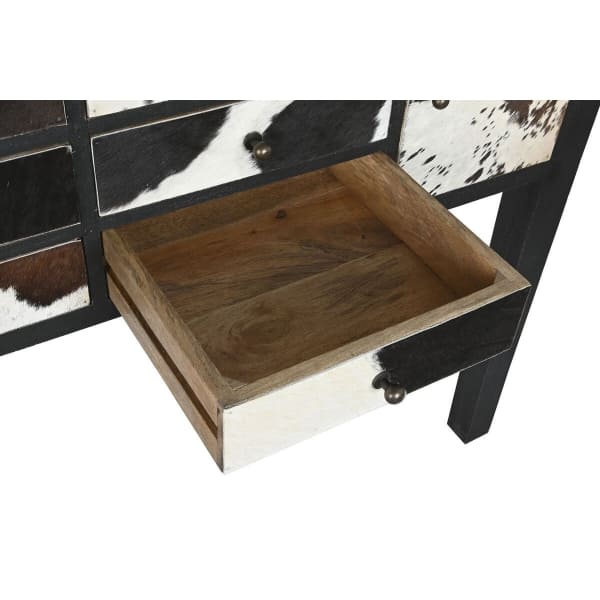 Cowhide and Mango Wood Design Console Black and White