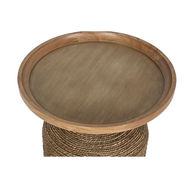 Ethnic Side Table in Natural Wood and Braided Rope