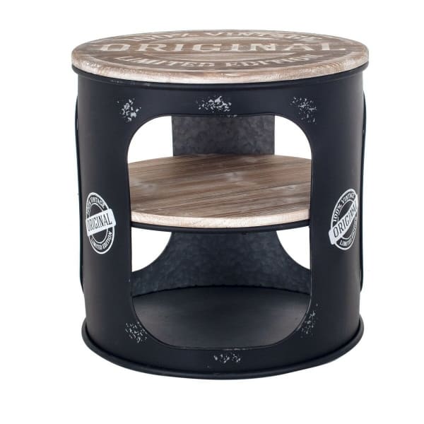 Table d'Appoint Atypique "100% Vintage" en Métal Noir et Bois (45 x 45 x 45 cm)