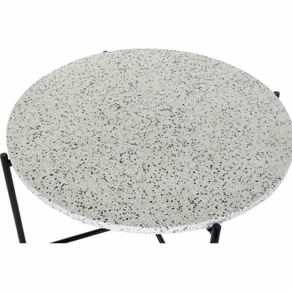 Round Coffee Table in White Stone and Black Iron (80 x 80 x 45 cm)