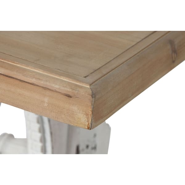 Mesa de comedor neoclásica de madera decapada en marrón y blanco
