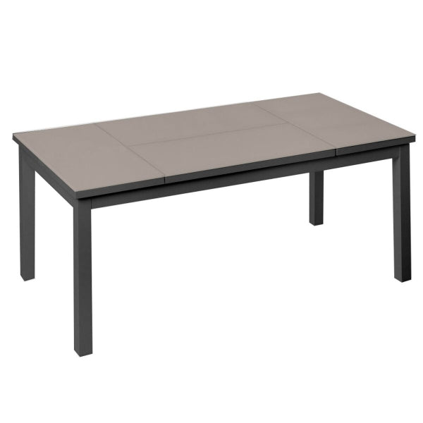 Liftable Garden Coffee Table in Tempered Glass and Gray Aluminum