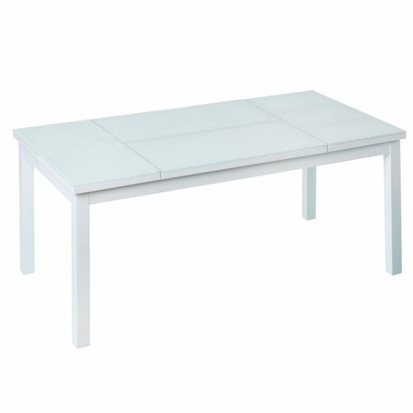Garden Coffee Table Liftable Home Decor Tempered Glass and White Aluminum