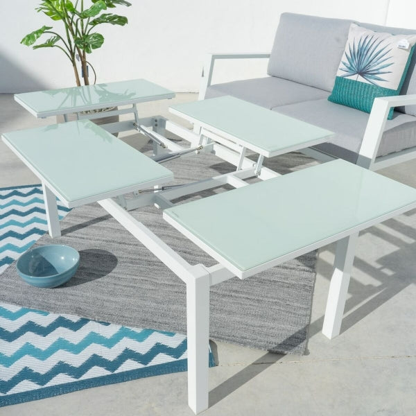 Table Basse de Jardin Relevable Home Decor Verre Trempé et Aluminium Blanc