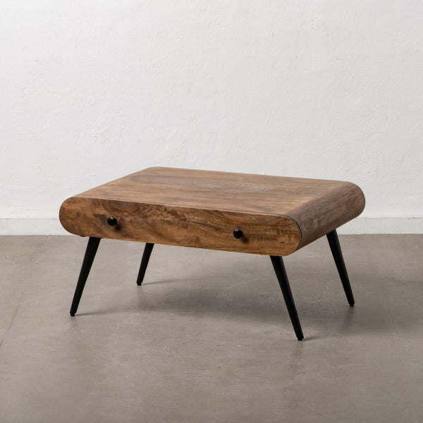 Table Basse Design Loft avec Tiroir Home Decor Bois et Métal Noir