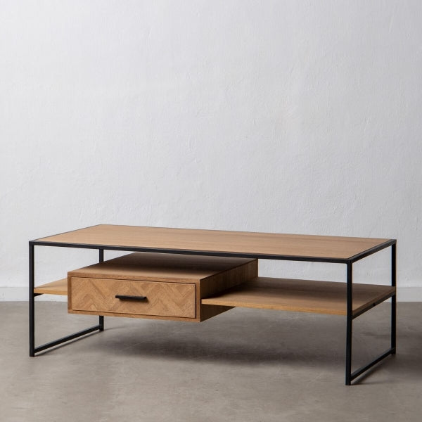 Loft Wood and Black Metal Design Coffee Table (120 x 60 x 42 cm) 
