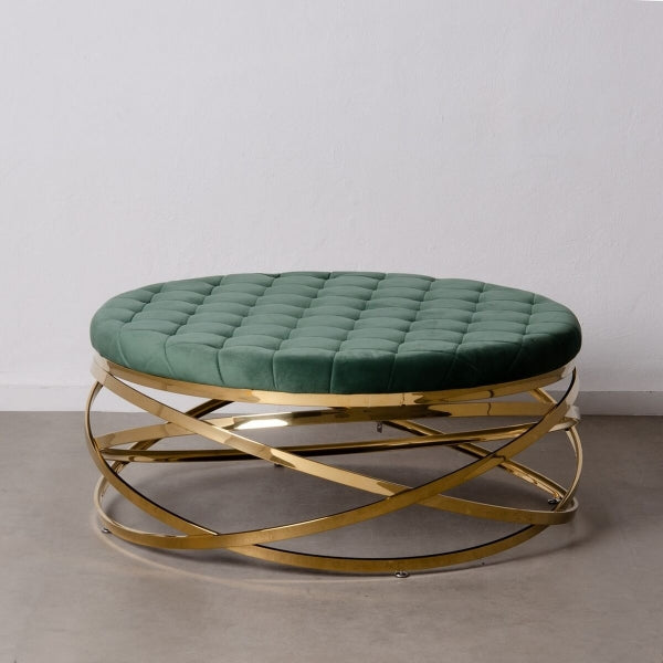 Table Basse Ronde Design Contemporain Home Decor Tissu Vert et Métal Doré